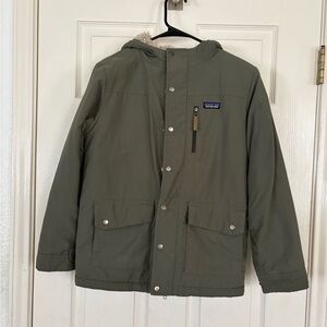 PATAGONIA INFURNO BOYS JACKET LARGE GREEN OLIVE SHERPA LINED WINTER COAT